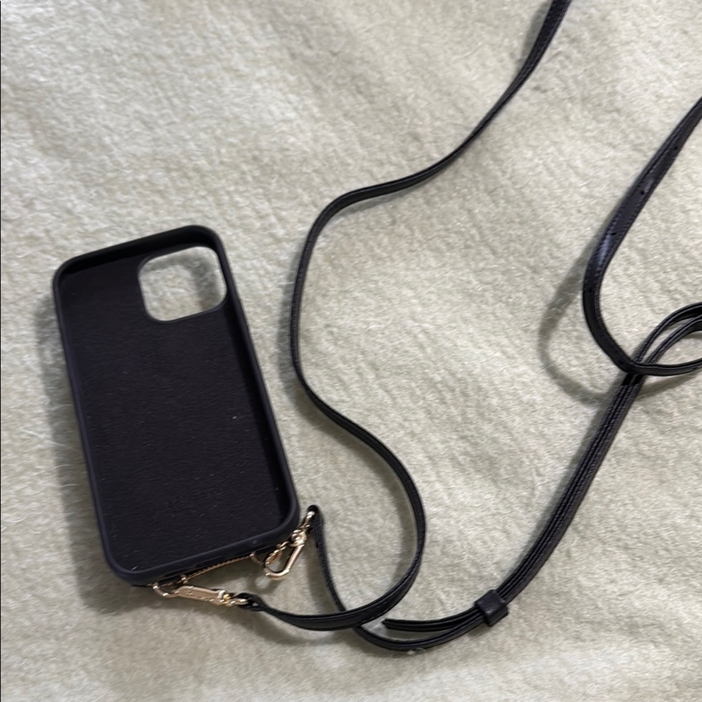 Black Leather Phone Case with Strap iPhone 13 max pro